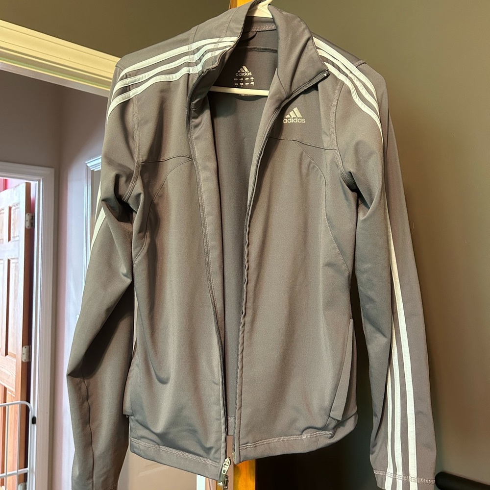 Adidas Tiro 21 Track Jacket, women’s medium, gray with blue stripes